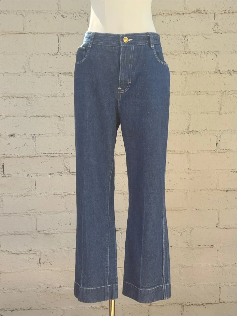 Tory Burch Cropped Straight Leg Denim Jeans Embroidered Pockets Size 29